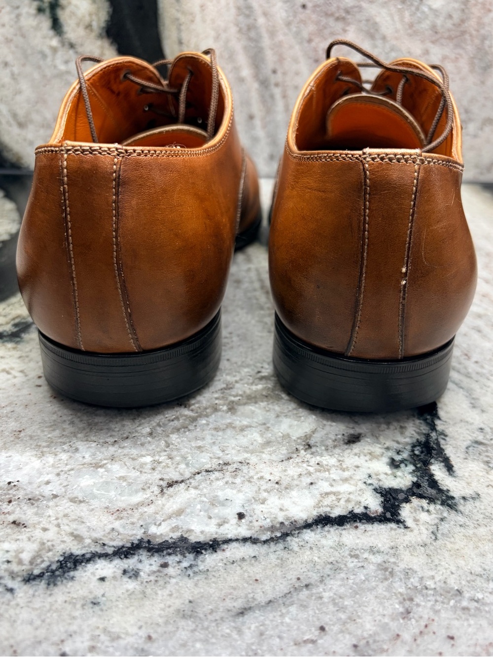 Santoni Cap Toe Oxford Shoes 10.5 US Cognac Brown Hand Burnished Made in Italy - Picture 8 of 12